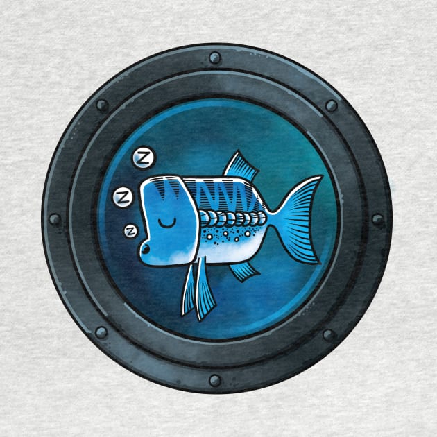 A Sleepy Blue Fish framed by a Porthole by Wozzozz